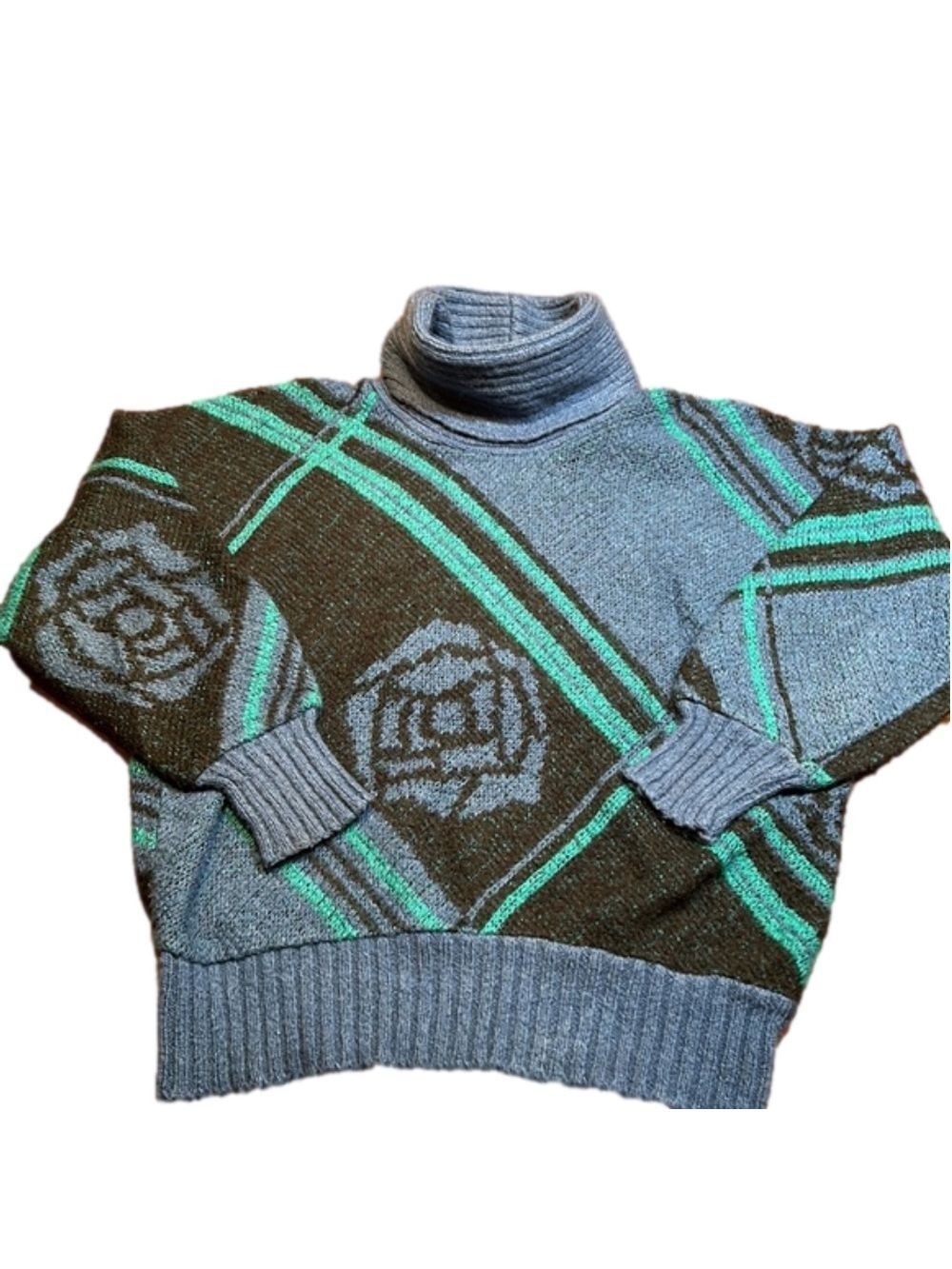 LUCE’ Vintage Blue & Green Cowl Neck Sweater - Picture 6 of 7